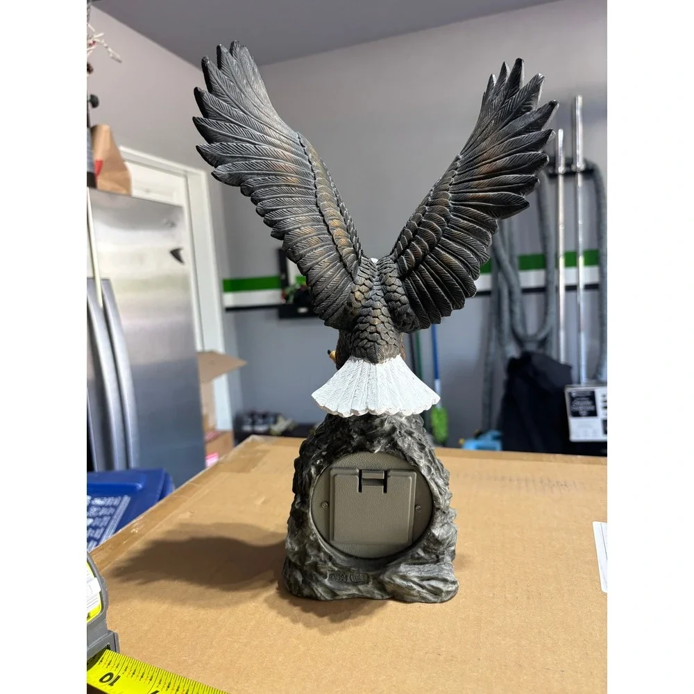 Crosa Vintage Bald Eagle Desk Clock Resin Sculpture 15 Inch Wildlife Decor